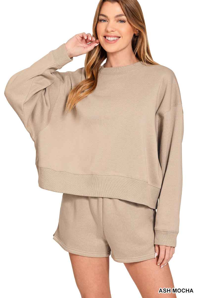 FLEECE ROUND NECK PULLOVER & SHORTS SET