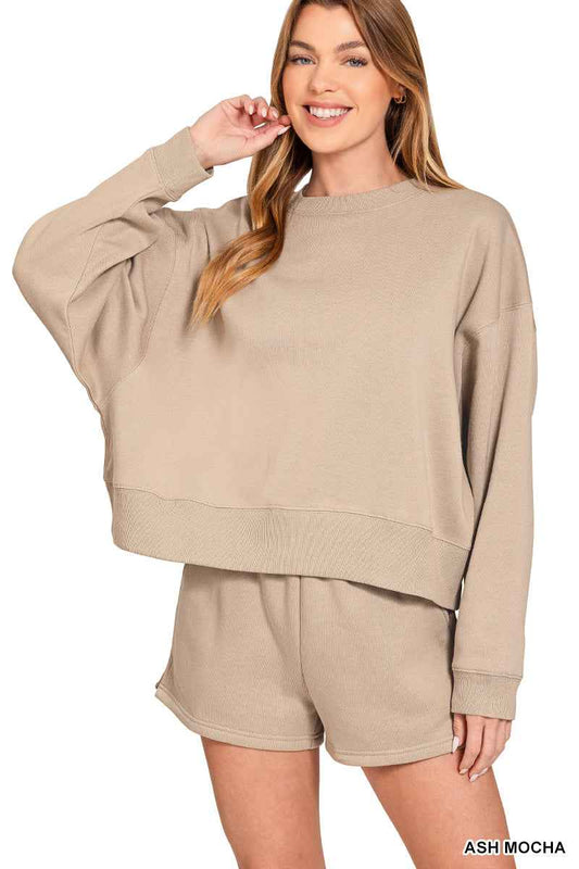 FLEECE ROUND NECK PULLOVER & SHORTS SET