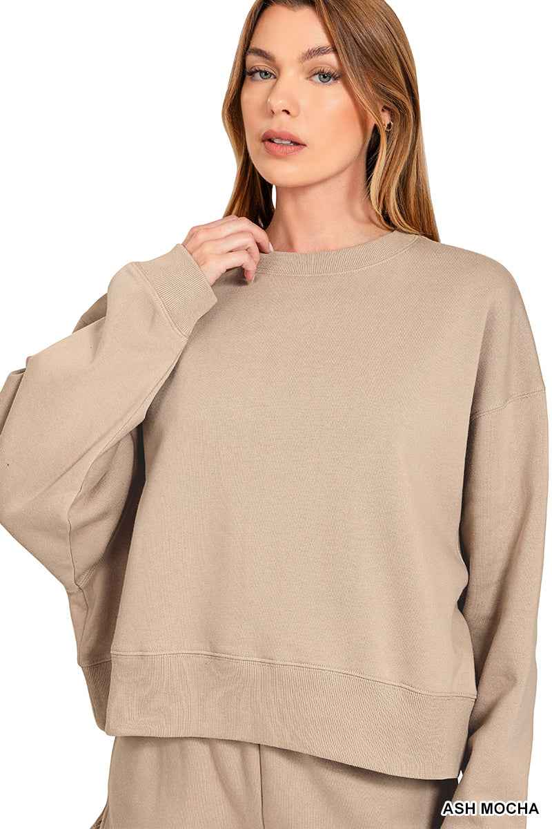 FLEECE ROUND NECK PULLOVER & SHORTS SET