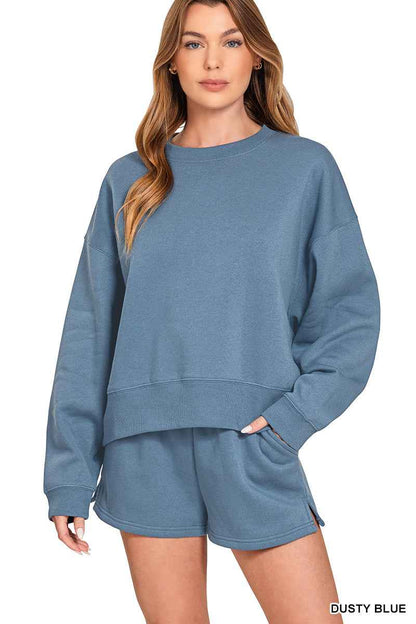 FLEECE ROUND NECK PULLOVER & SHORTS SET