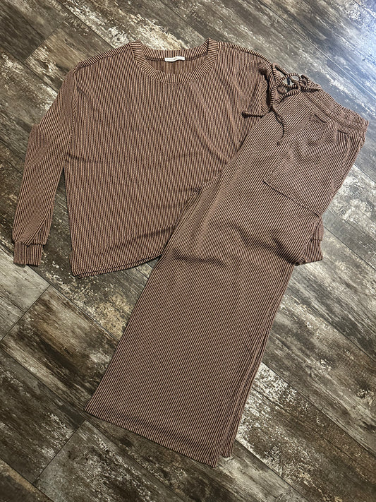 Plus RAISED RIB ROUND NECK PULLOVER & PANTS SET