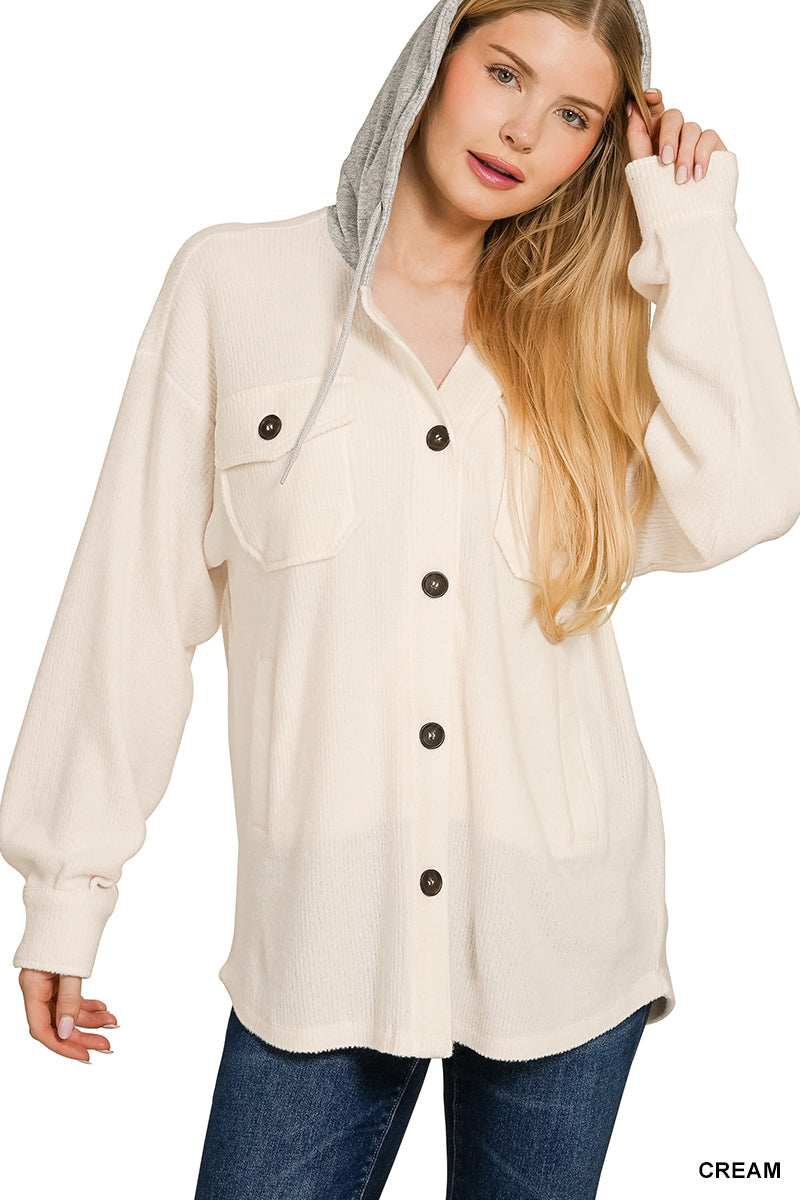 Brushed Rib Hooded Shacket