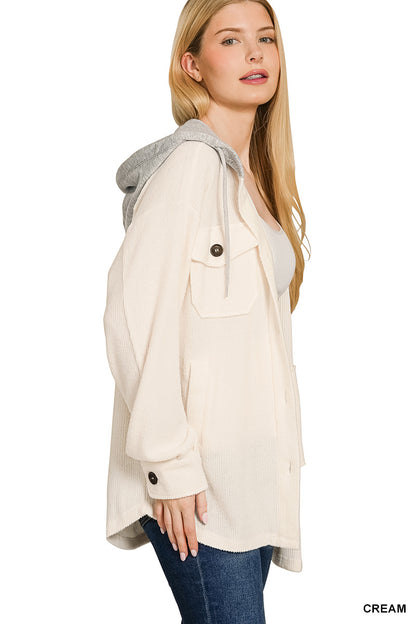 Brushed Rib Hooded Shacket