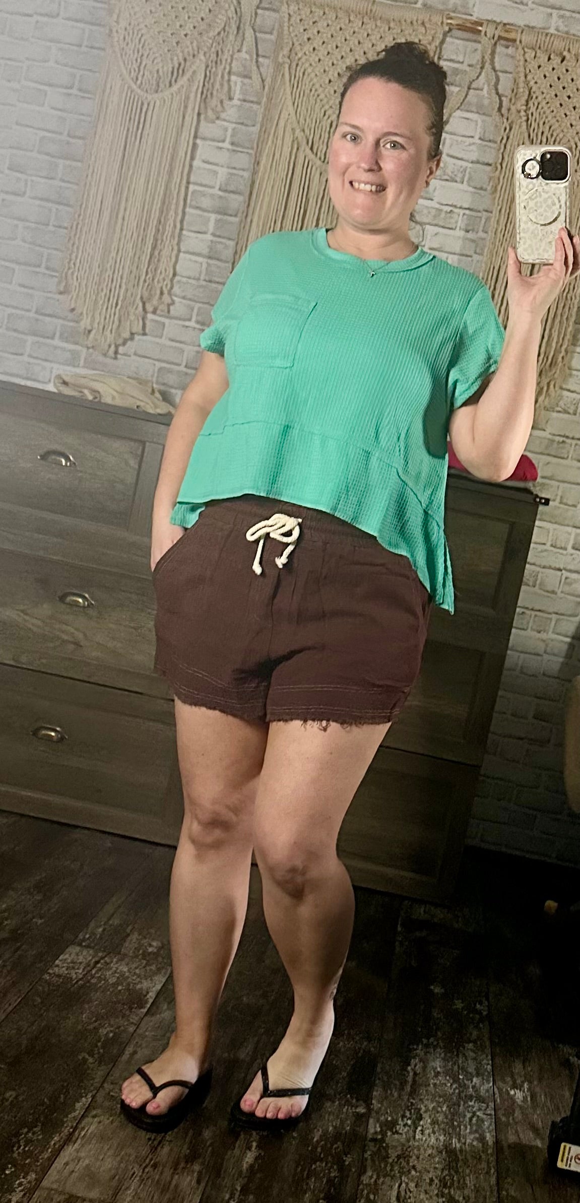 Flared Hem Waffle Knit Casual Top