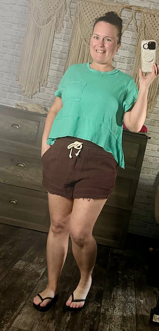 Flared Hem Waffle Knit Casual Top