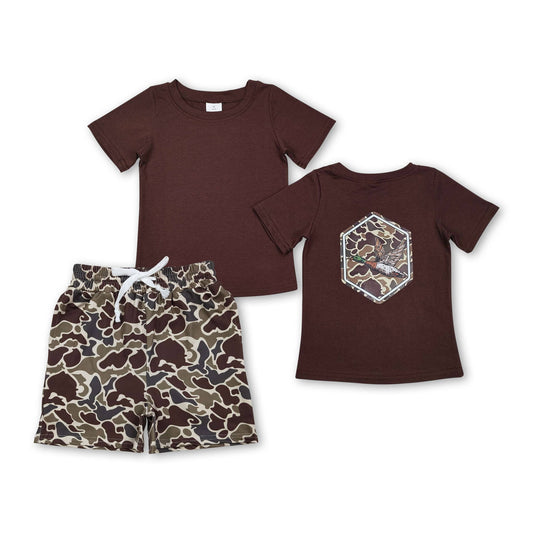 Boys' Brown Camo Duck Pocket Shorts