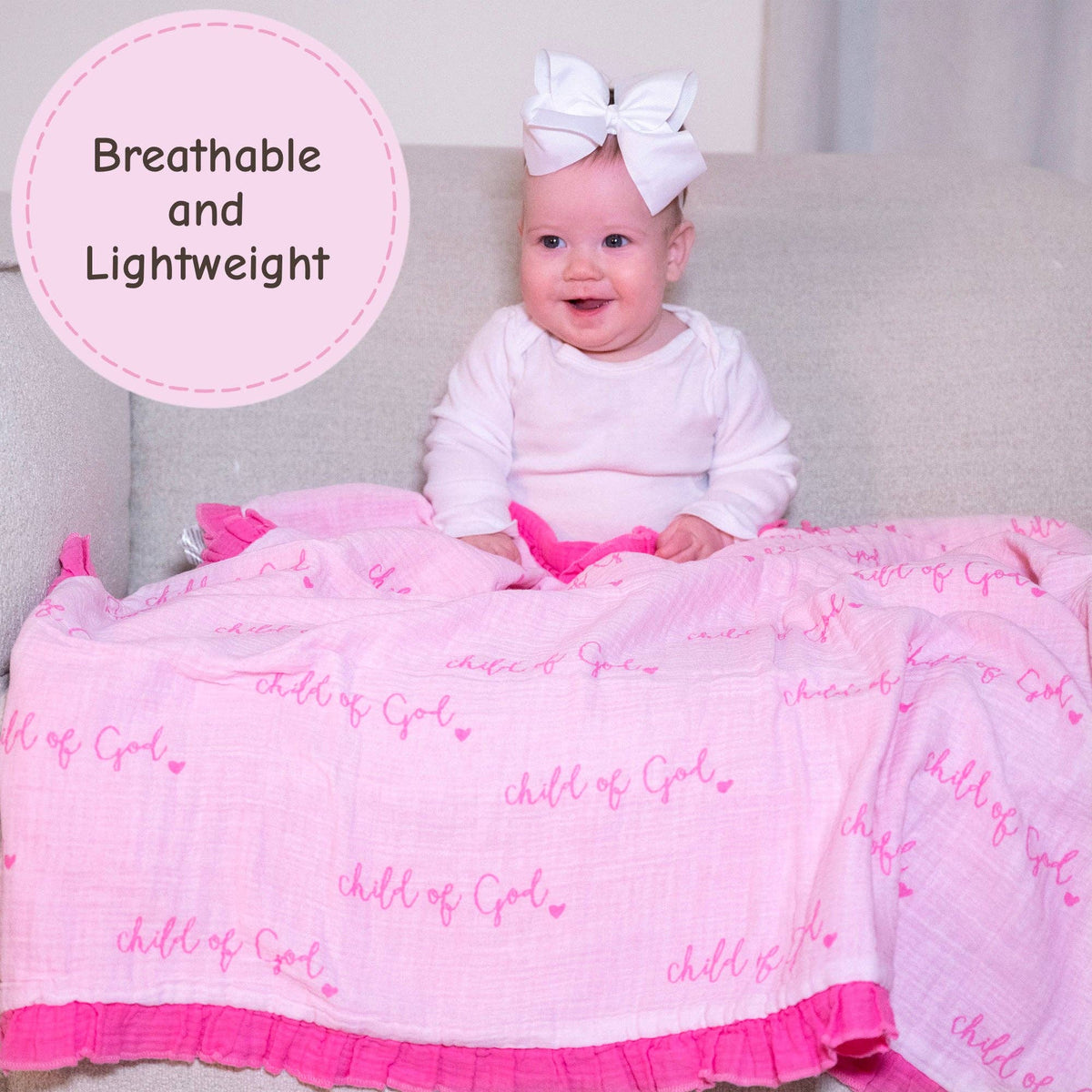 Musselin Steppdecke Baby & Kinder Rüschen-Decke Rosa Kind Gottes