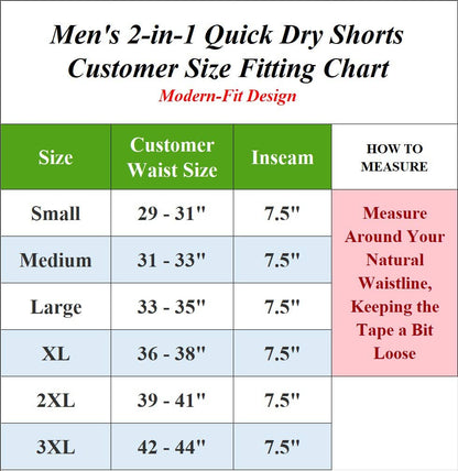 Men's 2 In 1 Stretch Quick Dry Gym Running Shorts W Liner