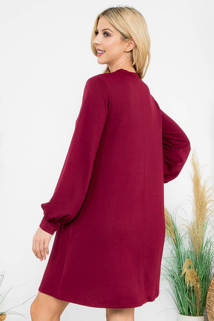 LONG PUFF SLEEVE FRENCH TERRY DRESS WITH POCKETS