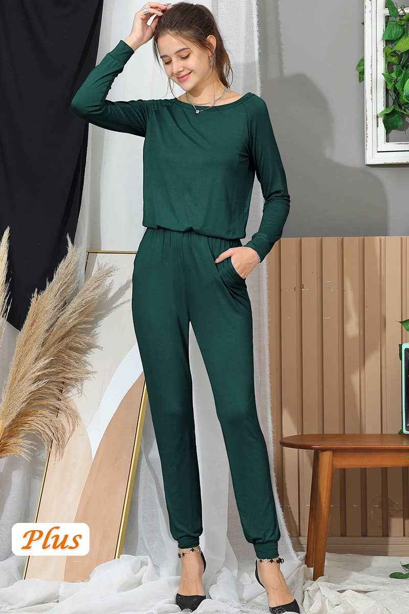 CWSJS223_R Neck Casual Jumpsuits Long Sleeve