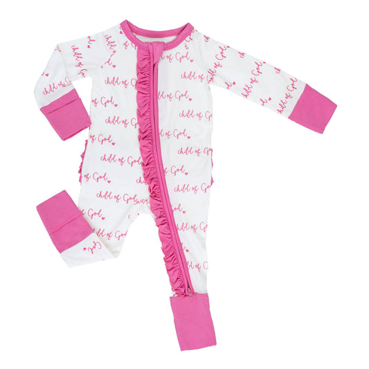 Bambus Baby Rüschen Reißverschluss Pyjama Rosa Kind Gottes