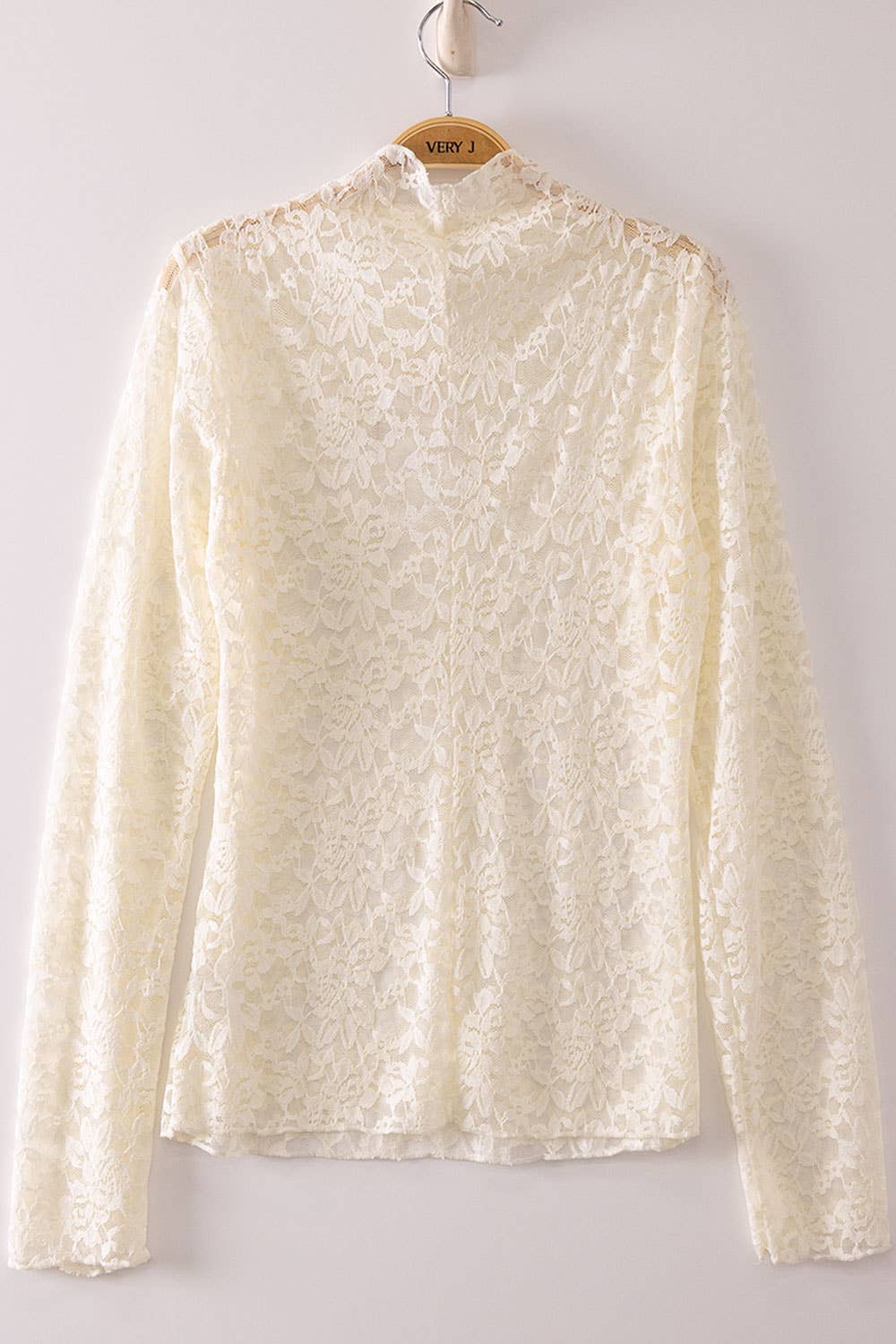 High Neck Sheer Mesh Lace Knit Top - Elegant & Stylish