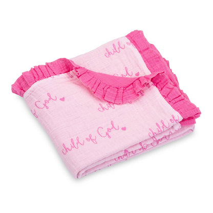 Musselin Steppdecke Baby & Kinder Rüschen-Decke Rosa Kind Gottes